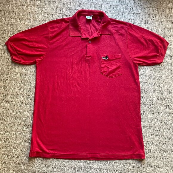 Vintage Chemise Lacoste Alligator Emblem Red Pique Pocket Polo Shirt Men Large 5 - Picture 1 of 7